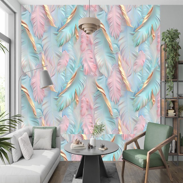 Papier Peint Pastel Pink Blue Golden Tropical Feuille (Créateur téléchargé)