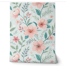Pastel Pink Floral Botanical Wallpaper