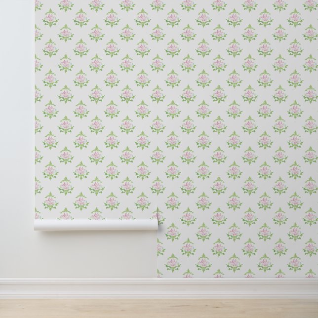 Papier Peint Pastel Pink Green Floral Pattern (Application)