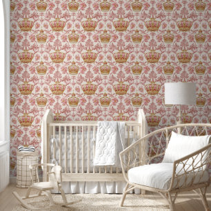 Papier Peint Pastel Princess Crowns Damask Pearls