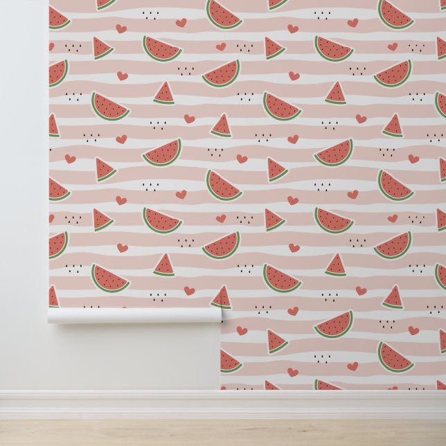 Papier Peint Pastèques rouges, Coeurs, Grandes Pâtes, Motif d'é (Application)