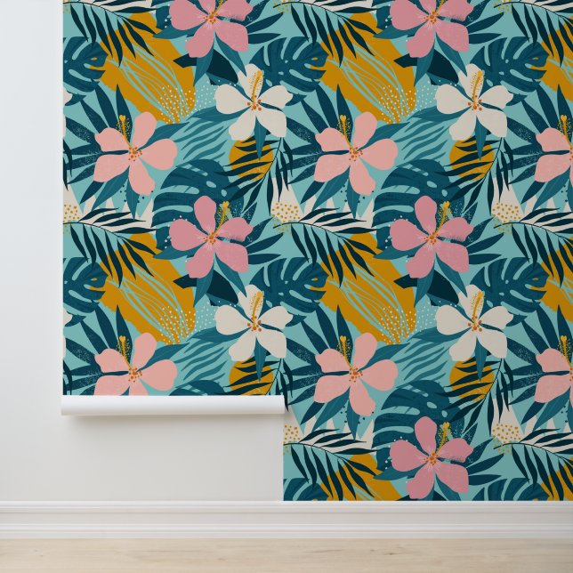 Papier Peint Pattern tropical hibiscus (Application)