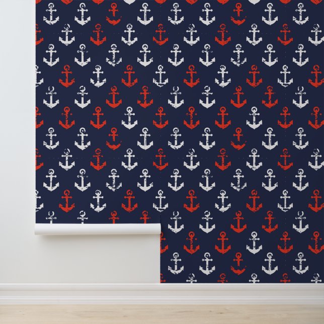 Papier Peint Patters de la Red White And Blue Navy (Application)