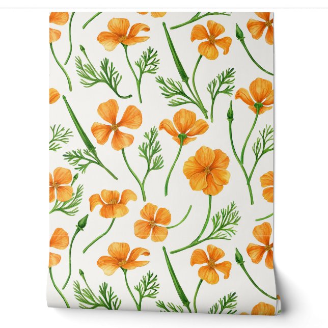 Papier Peint Pavot de Californie, fleurs d'été, orange wil (Déroulement)