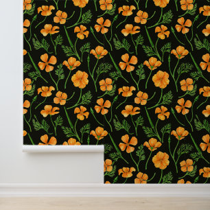 Papier Peint Pavot de Californie, fleurs d'été, orange wil