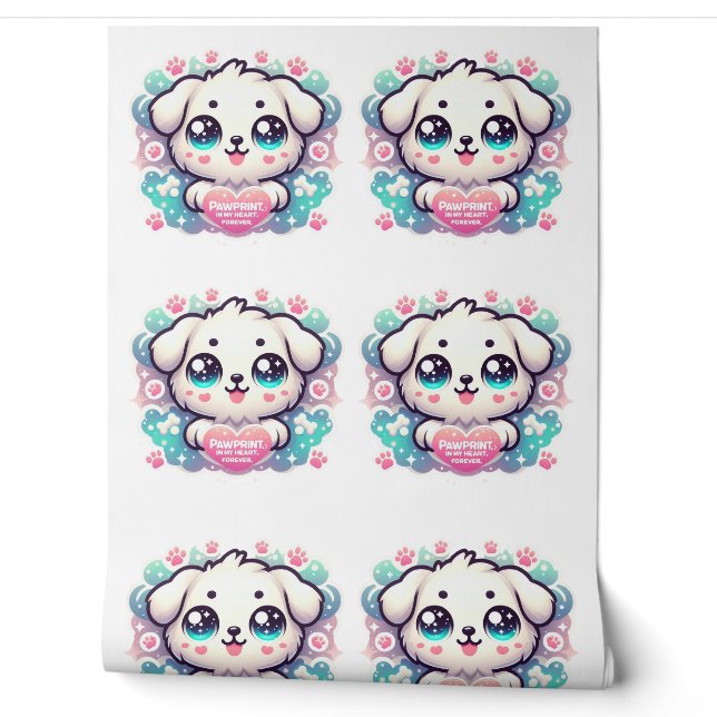 Papier Peint Pawprints on My Heart, Forever Kawaii Puppy (Déroulement)