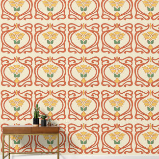 Papier Peint Peach Yellow Green Art Nouveau Tile