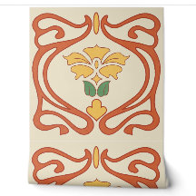 Peach Yellow Green Art Nouveau Tile