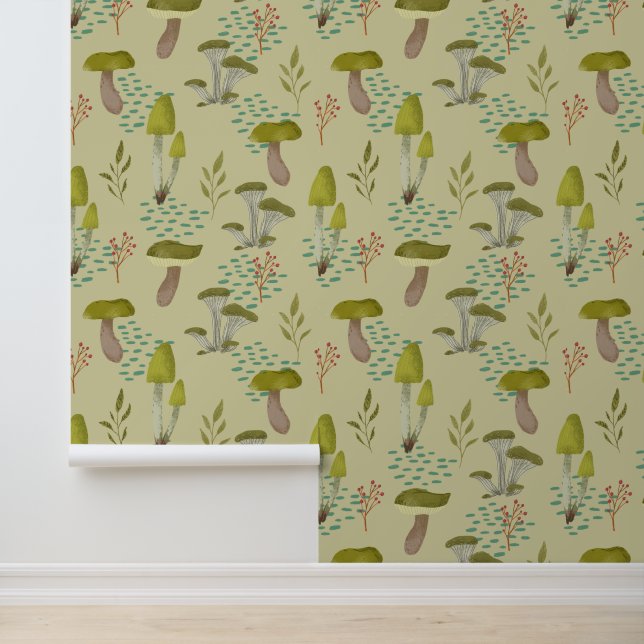 Papier Peint Peaux et bâtonnets botaniques de champignons verts (Application)