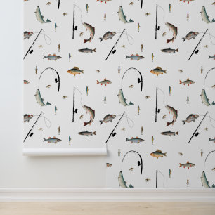 Papier Peint Pêche Rod & Reel Poisson Thème Motif sans soudure