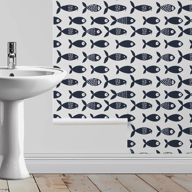 Papier Peint Pêche scandinave bleu marine (Créateur téléchargé)