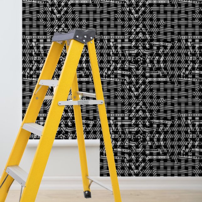 Papier Peint Peel and Stick Black White Stars Weave motif (Peel and Stick Black White Stars Weave pattern Wallpaper)