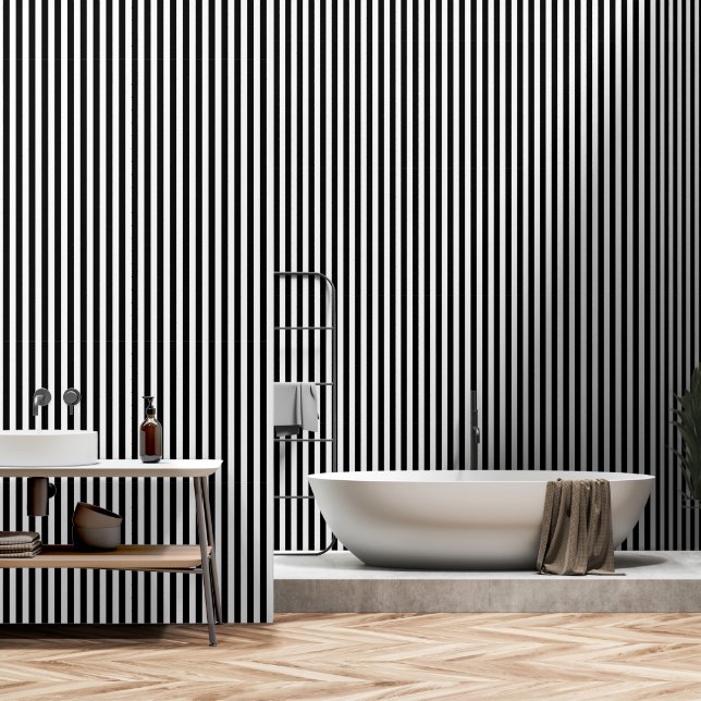 Papier Peint Peel et bâton classique rayé noir et blanc (Salle de bain)