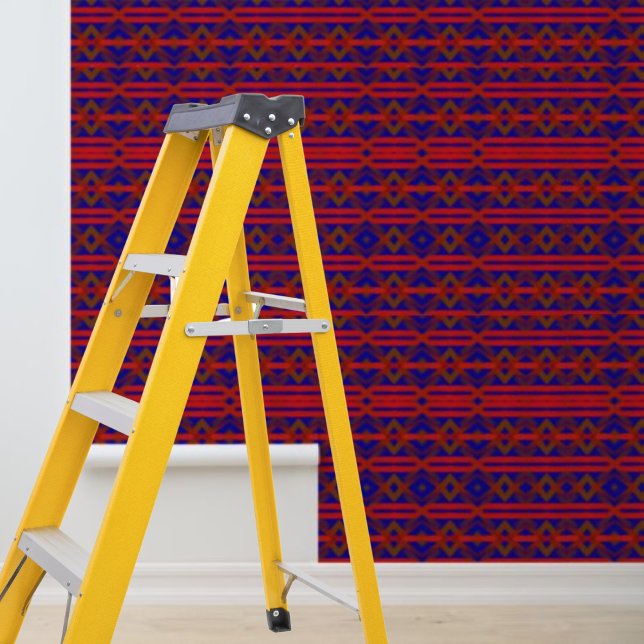 Papier Peint Peel Stick Aztec motif géométrique bleu rouge brun (Peel Stick Aztec geometric pattern blue red brown Wallpaper)
