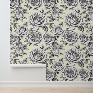 Papier Peint Peel Stick Roses sur Pale Yellow Arrière - plan Mo