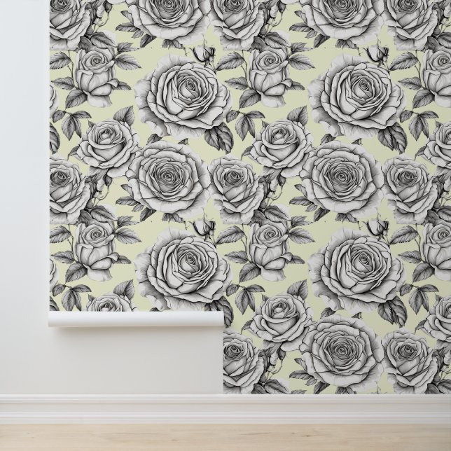 Papier Peint Peel Stick Roses sur Pale Yellow Arrière - plan Mo (Application)