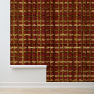 Papier Peint Peel Stick Rouge Or Motif de grille métallique géo