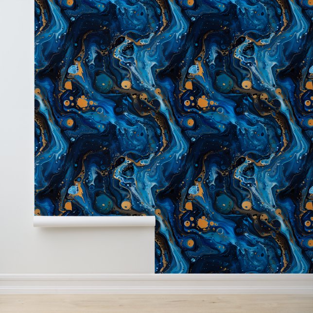 Papier Peint Peinture de marbre pour effet Midnight Blue Gold (Application)