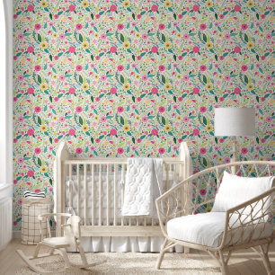 Papier Peint Peinture et bâton blanc vert rose