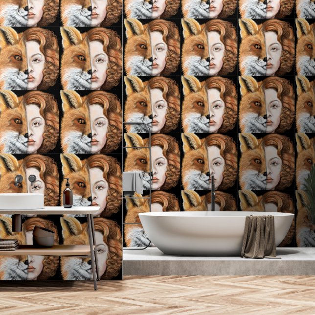 Papier Peint Peinture Foxy Lady Art (Salle de bain)