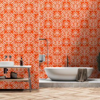 Papier Peint Pelable et amovible couleur damas orange rouge