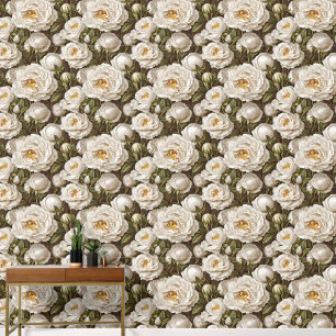 Papier Peint Peony or blanc transparent fleur de luxe motif