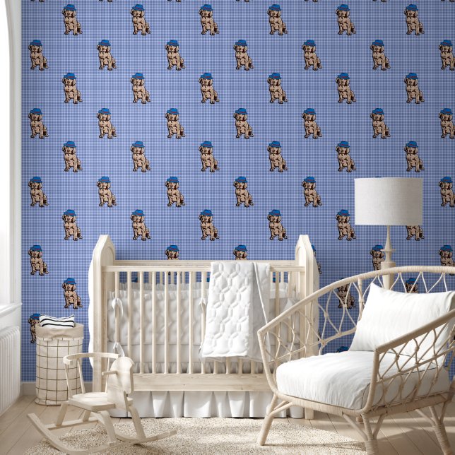 Papier Peint Pépinière bleue personnalisée - Chien (Enfants)