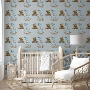 Papier Peint Pépinière pour garçon Teddy & Cheval Rocking Peel 