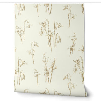Papier Peint Perce-Neige Beige Doré Délicat Fleurs Sauvages