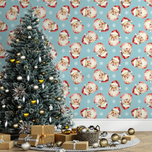 Papier Peint Père Noël vintage bleu de Noël