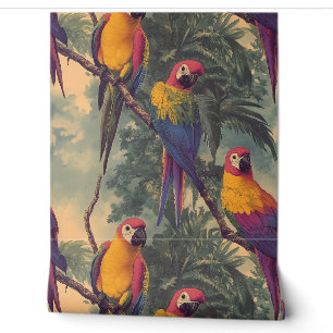 Papier Peint Perroquet de la jungle rose vintage