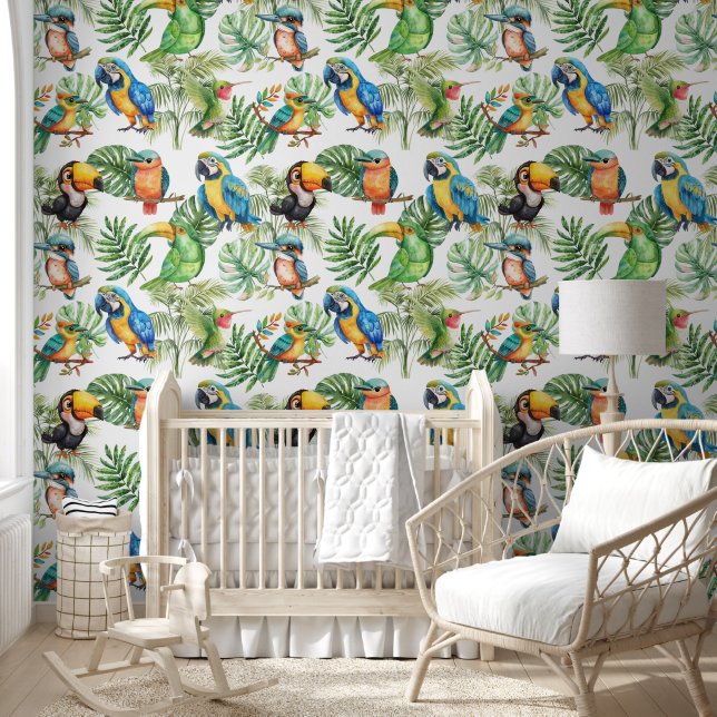 Papier Peint Perroquets oiseaux tropicaux motif (Enfants)