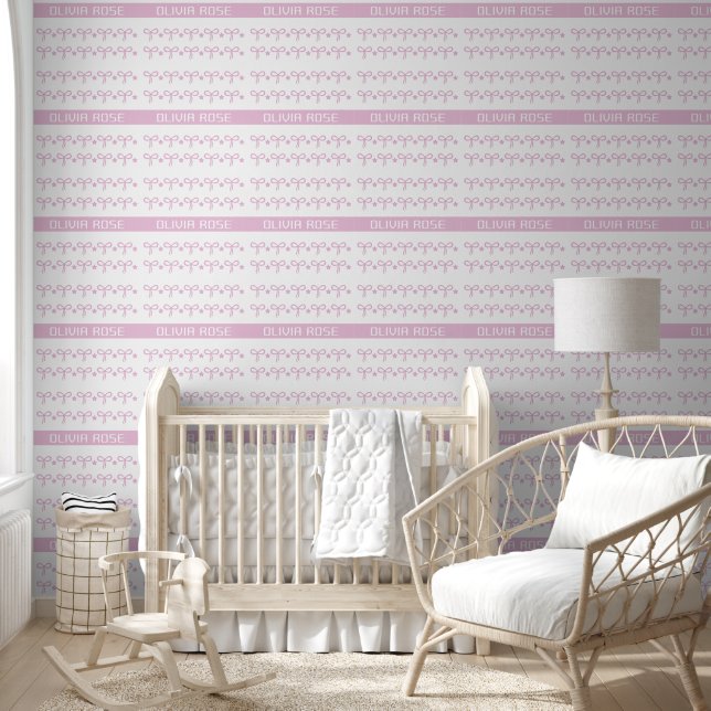 Papier peint personnalisé Pink Bows Baby Name (Enfants)
