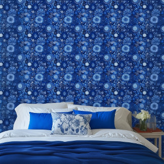 Papier Peint Petit Shibori Bleu Botanique