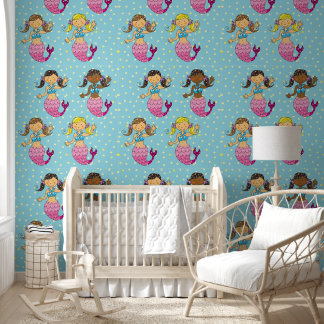 Papier Peint petite fille crèche mignonne sirènes