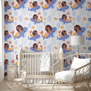 Papier Peint Petite fille noire Sirène baleine