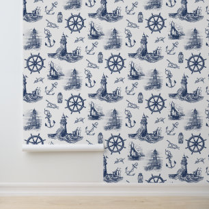 Papier Peint Phare nautiques Bleu bleu blanc