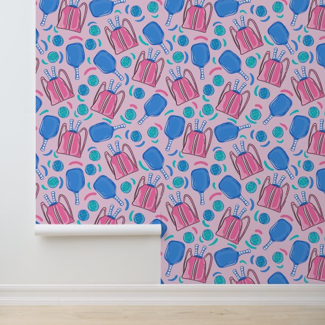 Papier Peint Pickleball Paddles et boules Pink Preppy (Application)