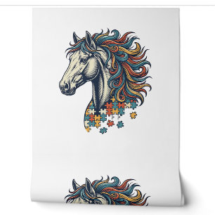 Papier Peint Pièce de puzzle de cheval coloré T-Sh gravure vint