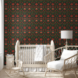 Papier Peint Pimpernel Rouge Vert Motif William Morris Style