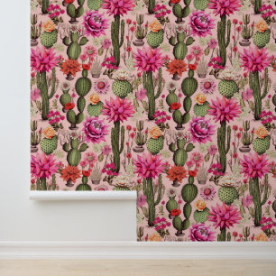Papier Peint Pink Cactus Desert Southwest Peel and Stick