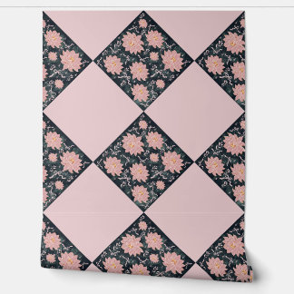 Papier Peint Pink diamond Floral Wallpaper on Dark Background –