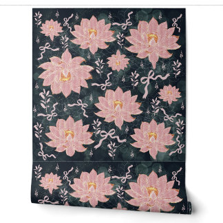 Papier Peint Pink Floral Wallpaper on Dark Background – Elegant