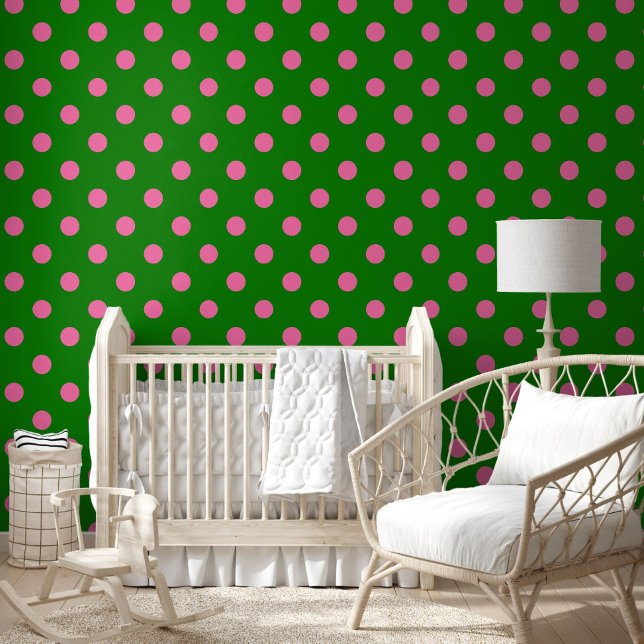 Papier Peint Pink On Green Polka Dots Pattern Design  (Créateur téléchargé)