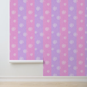 Papier Peint Pink Purple Stripes Floral Baby Girl Nursery