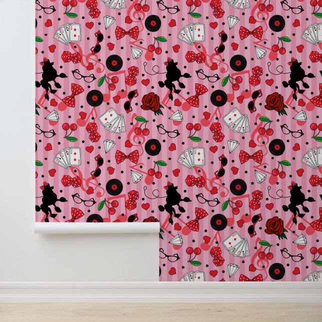 Papier Peint Pink Retro les années 50 Rockabilly Motif (Application)