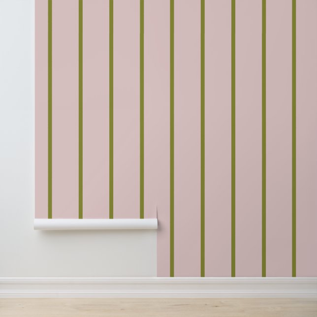 Papier Peint Pinstripes Green on Pink Seamless Pattern (Application)