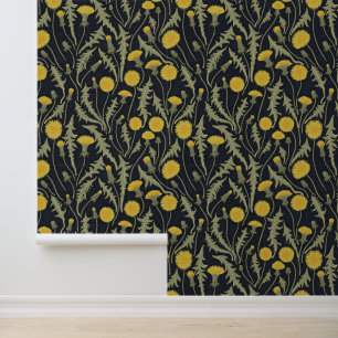 Papier Peint Pissenlits, vert, jaune et noir