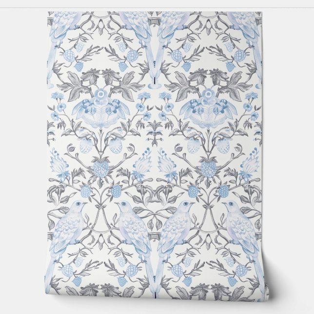 Papier Peint PixDezines William Morris Blue Strawberry Thief (Déroulement)