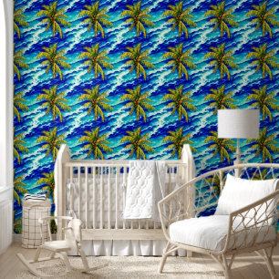 Papier Peint Plage côtière des palmiers tropicaux